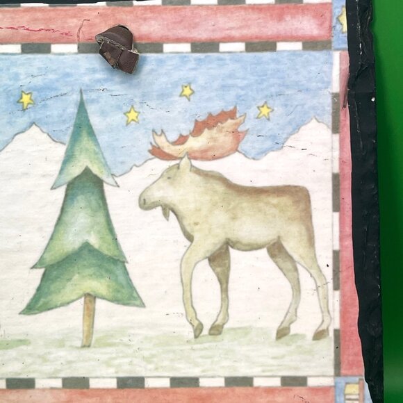 Rustic Moose Slate Wall Hanging Lodge Cabin Décor 12" Art Plaque Leather Strap - Picture 7 of 12